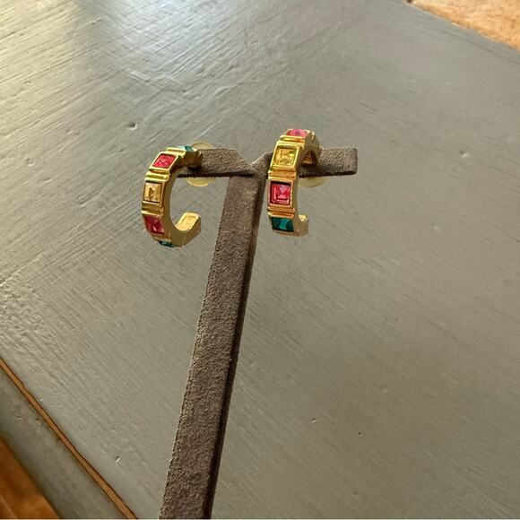 Swarovski Gold Tone Crystal Hoop Earrings - Picture 9 of 12